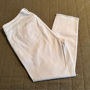 Torrid 16T High Rise Button Fly Straight Leg Cropped Distressed White Denim